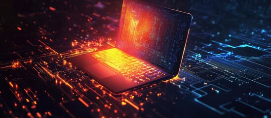 Poster - Illuminated laptop device amidst creative imagery