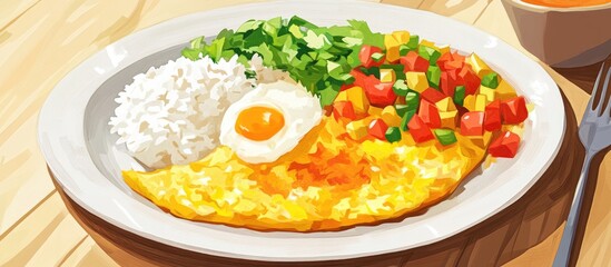 Mixed omelette served with rice