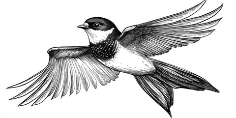 Wall Mural - Line art illustration of a Eave Swallow featuring a vintage drawing or engraving style