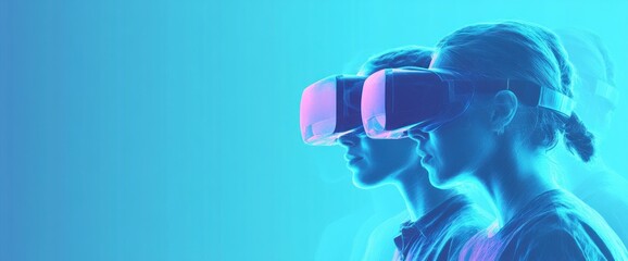 Canvas Print - Two individuals wearing virtual reality headsets against a gradient background.