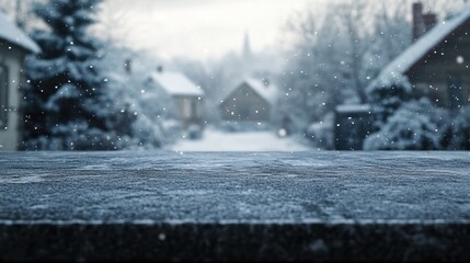 Canvas Print - A snowy landscape with houses in the background, creating a serene winter scene.