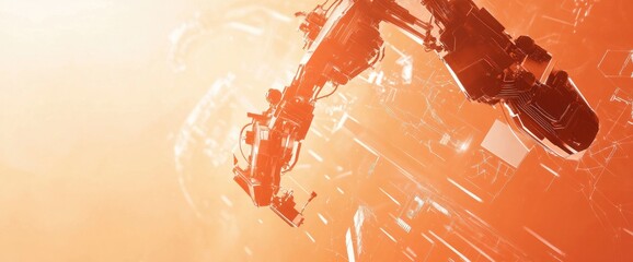 Poster - A futuristic robotic arm in a glowing orange environment, suggesting advanced technology.