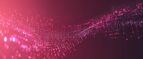 Sticker - Abstract digital wave with glowing particles in vibrant pink hues.