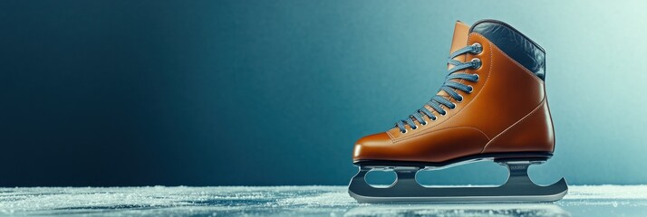 Poster - A solitary ice skate on a smooth, reflective surface, symbolizing winter sports and leisure.