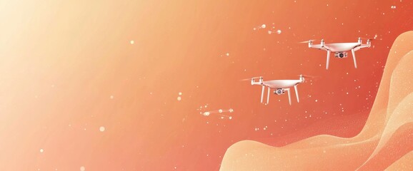 Poster - Two drones flying against a gradient orange background, suggesting technology and innovation.