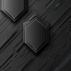 Wall Mural - A sleek black background with abstract shield shapes and lines, suggesting a modern design theme.