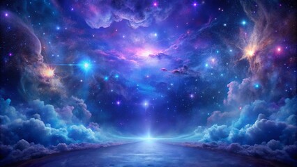 mystical realm of celestial pathways in indigo and violet hues, filled with stardust and nebulae in 