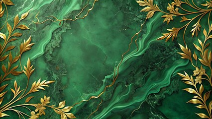 Green and gold marble with elegant gold leafy accents on surface