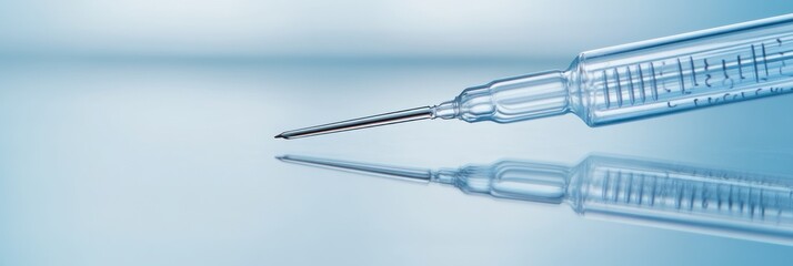 A close-up of a syringe highlighting its needle and reflective surface.