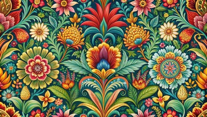 Poster - Exotic floral pattern wallpaper featuring vibrant colors and intricate details, floral, exotic, pattern, wallpaper, texture