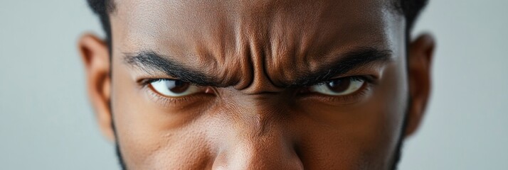 Wall Mural - Close-up of a man with a serious expression, highlighting intense emotions.