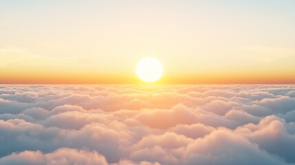 Sun rising over a horizon of clouds, white background, realistic digital art, warm colors, peaceful and uplifting.