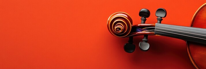 Canvas Print - Close-up of a violin scroll against a vibrant orange background.