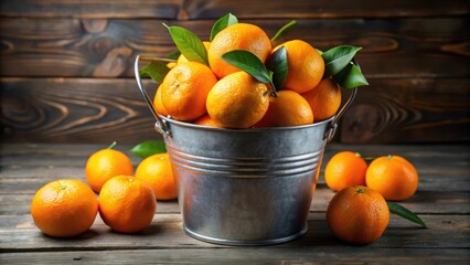 Wall Mural - Bucket filled with fresh oranges, fresh, oranges, fruit, bucket, healthy, vitamin C, juicy, citrus, vibrant