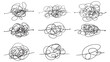 © Accountanz - Set of complex messy line as a concept of problem solving. Complicated clew way. Tangled scribble path. Simplifying process. Confused complicated way from difficult to simple step by step process