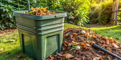 Poster - Composted yard waste box with bucket for public use kit, composting, yard waste, environment, green