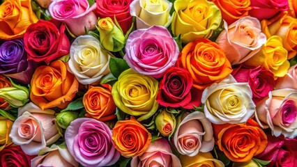 Sticker - Bouquet of beautiful roses creating a vibrant and colorful flowery background, roses, bouquet, flowers, vibrant, colorful