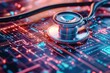© sakon - Stethoscope on a digital circuit background, symbolizing advanced medical technology Highquality image
