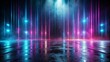 © Indigo Studio - Dark and atmospheric stage show set with neon lights reflecting on wet asphalt, creating an abstract and mysterious background
