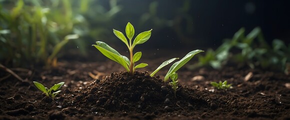 solid soil with growth little seed plant