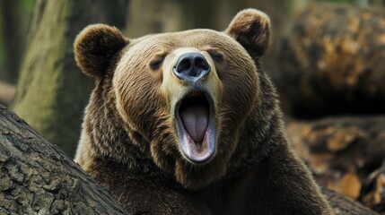 Wall Mural - A Yawning Brown Bear In The Wild