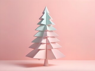 abstract pastel Light  two tone Christmas tree on pastel pink background. Minimal creative trendy New Year concept