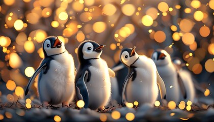 Festive Bokeh Backdrop with a Charming Little Penguin