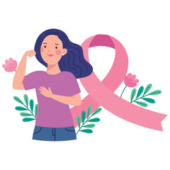 Sticker - breast cancer awareness month female with ribbon