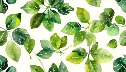 Wall Mural - vibrant hand-painted watercolor seamless pattern of green leaves