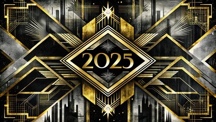 Wall Mural - Abstract Geometric Art Deco Design Featuring the Year 2025