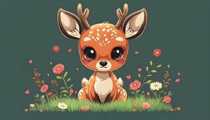 Wall Mural - Charming Minimalist Vector Illustration of a Kawaii Deer Cartoon