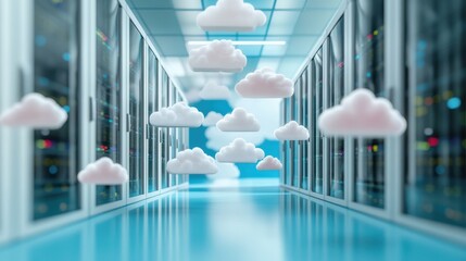 Poster - A data center filled with servers and networking equipment, representing cloud infrastructure.