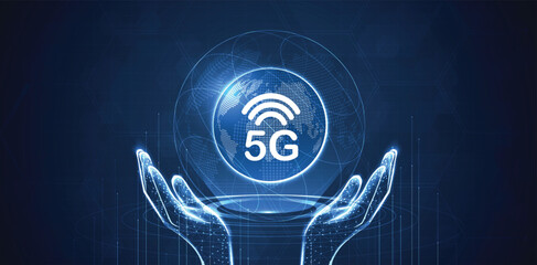Aufkleber - 5g network wireless systems and internet technology concept. smart city communication network. 5g wi
