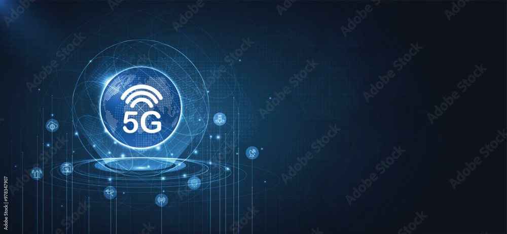 5G network wireless systems and internet technology concept. smart city ...