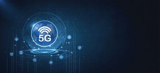 Aufkleber - 5g network wireless systems and internet technology concept. smart city communication network. 5g wi
