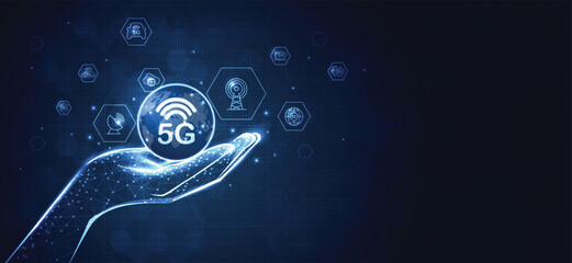 Aufkleber - 5g network wireless systems and internet technology concept. smart city communication network. 5g wi
