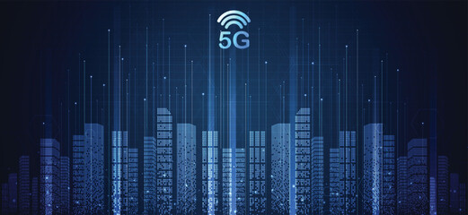 Aufkleber - 5g network wireless systems and internet technology concept. smart city communication network. 5g wi
