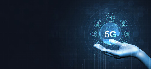 Aufkleber - 5g network wireless systems and internet technology concept. smart city communication network. 5g wi