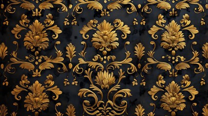 Intricate gold floral pattern on a dark background.