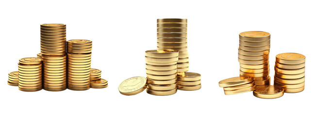 Three stacks of gold coins with one stack taller than the others.