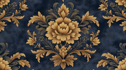 Elegant gold floral pattern on a deep blue background.