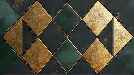 Wall Mural - Geometric pattern in gold and green hues.