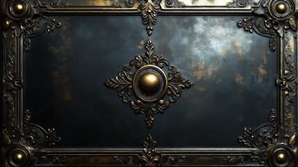 Ornate gold frame on a dark blue background.