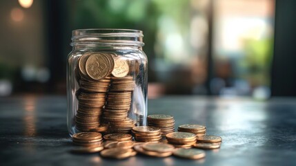 Stacked coins in a jar symbolizing savings and wealth accumulation