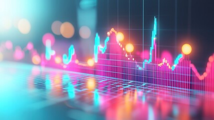 Canvas Print - Abstract Stock Market Graph with Neon Lights.