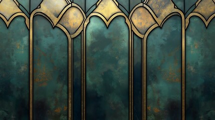 Wall Mural - A wall of teal glass with gold accents adds an elegant touch to any space.