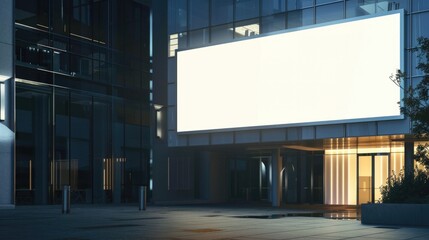 Blank white billboard on office building wall for advertising purposes