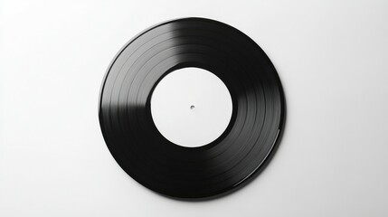 Vinyl record disc with a blank white label, centered on a white background for a minimalist look.