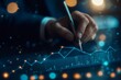 © MrsChonthicha - Businessman drawing a growth graph with a digital screen and financial data, a Business people concept on a blue background.