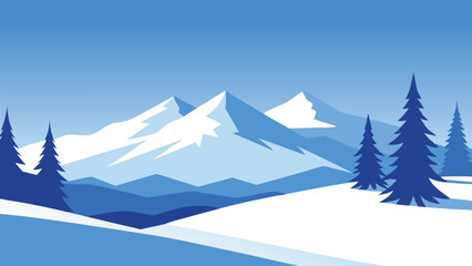 Winter landscape featuring snow-covered trees under a clear blue sky, evoking tranquility and natural beauty flat vector illustration